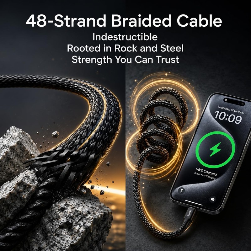 240W Fast Charging Cable With USB C A Adapter Multi Charging Cord Wire 6.56ft gallery
