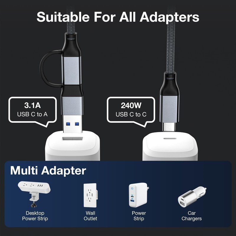 240W USB Cable 6.6FT, 20Gbps USB 3.2 Gen 2 Cable, 4K Video USB Monitor Cable,... gallery
