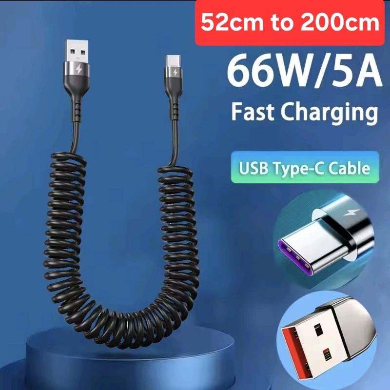 1 Cable 2m USB To USB C Spring 66W 5A Telescopic Fast Charging (Foreign Shipping