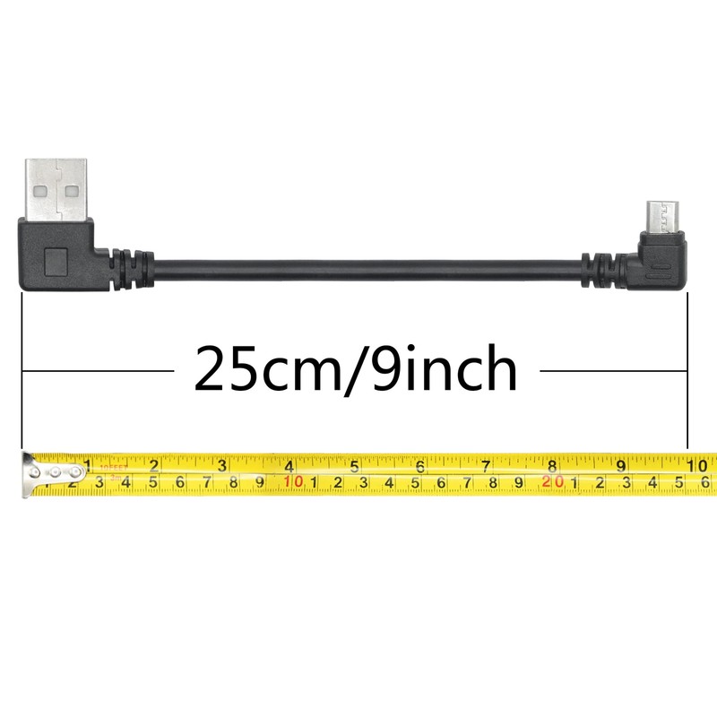 90 Degree Micro USB Cable 25cm USB A to Micro USB Charging and Data 2-Pack gallery