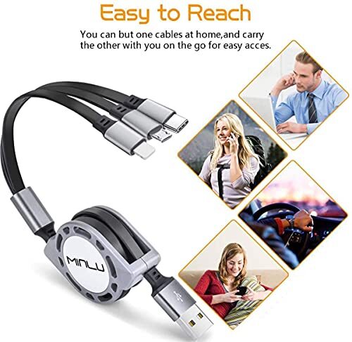 Multi Charging Cable 4ft 3 in 1 Retractable USB Cable Fast Charger Cord gallery