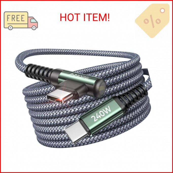 AINOPE 240W USB C to USB C Cable [10FT] Right Angle C to C Cable Fast Charging,S