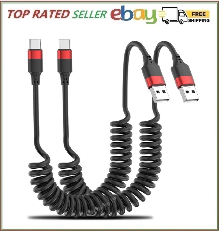 Coiled USB C Cable for Car, 2 Pack Type C Charger Cord Fast Charging for iPhone