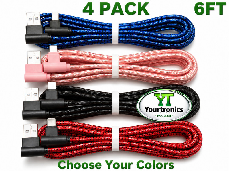 4 PACK 6ft 90 Degree Angle Fast Charging Cable Rapid Charger Charge Sync Cord