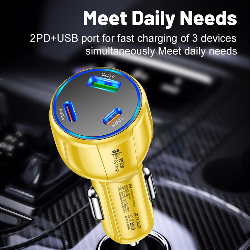 90W Type C Fast Car Charger 3-Port Adapter For iPhone 16e 16 15 14 13 12 Pro Max gallery