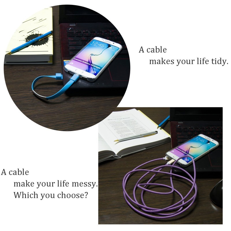 Mini Short Flat Bracelet Micro USB 2.0 Sync Data Charger Cable Cord for Android gallery