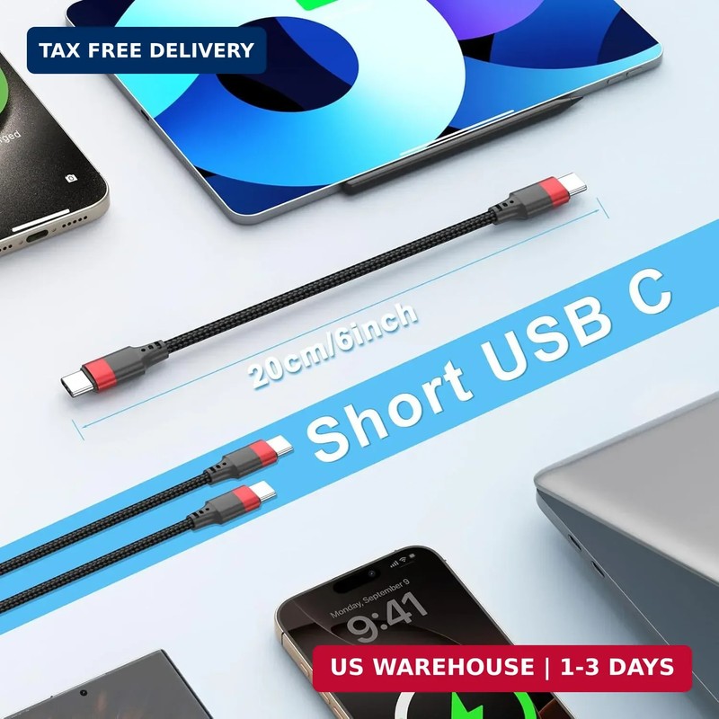 6 Inch USB C to USB C Cable , 3 Pack Short Fast Charging Cord Type C, 0.5 ft Bra gallery