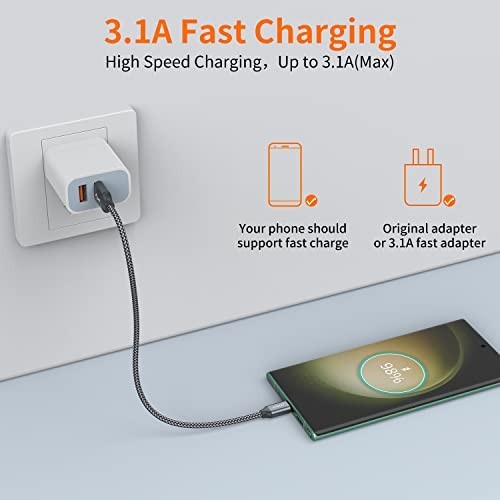 Short USB C Cable, USB A to Type-C Charger Cord 3.1A Fast Charging (1ft 3-Pack) gallery