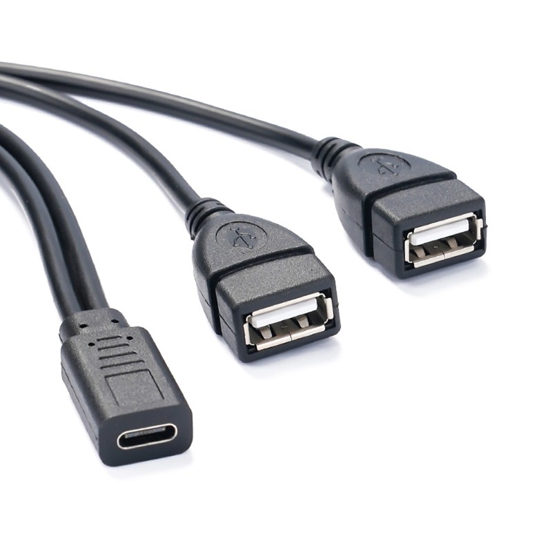 11.8inch Long Type C Male/Female Input to 2xUSB Female Output Charging Cable gallery