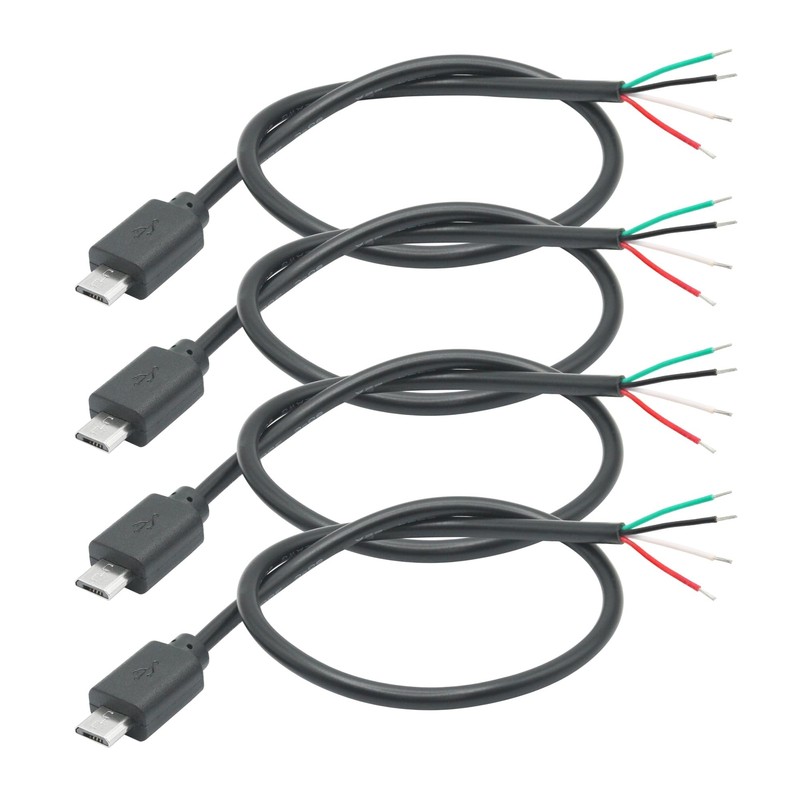 4Pcs Short Micro USB Male 4 Pin Bare Wire 11inch,24AWG USB 5V/2A 4 Pin Pigtai...