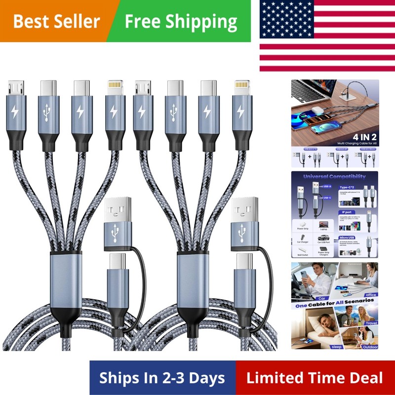 Dual Type-C 4 in 2 USB A/C Multi Charging Cable, Charging Cords for Multiple …