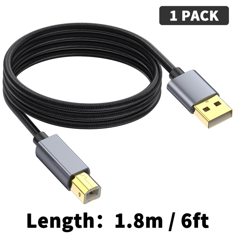 6FT 1.8m USB 2.0 Printer Cable A Male To B Male High Speed Nylon Braided Cord gallery