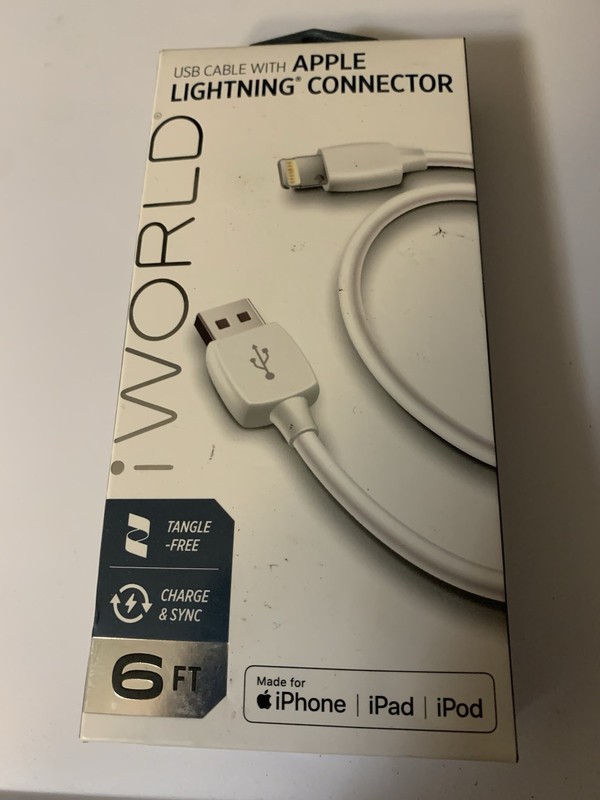 Iworld USB Cable with lighting connector for Apple NIB 6ft gallery