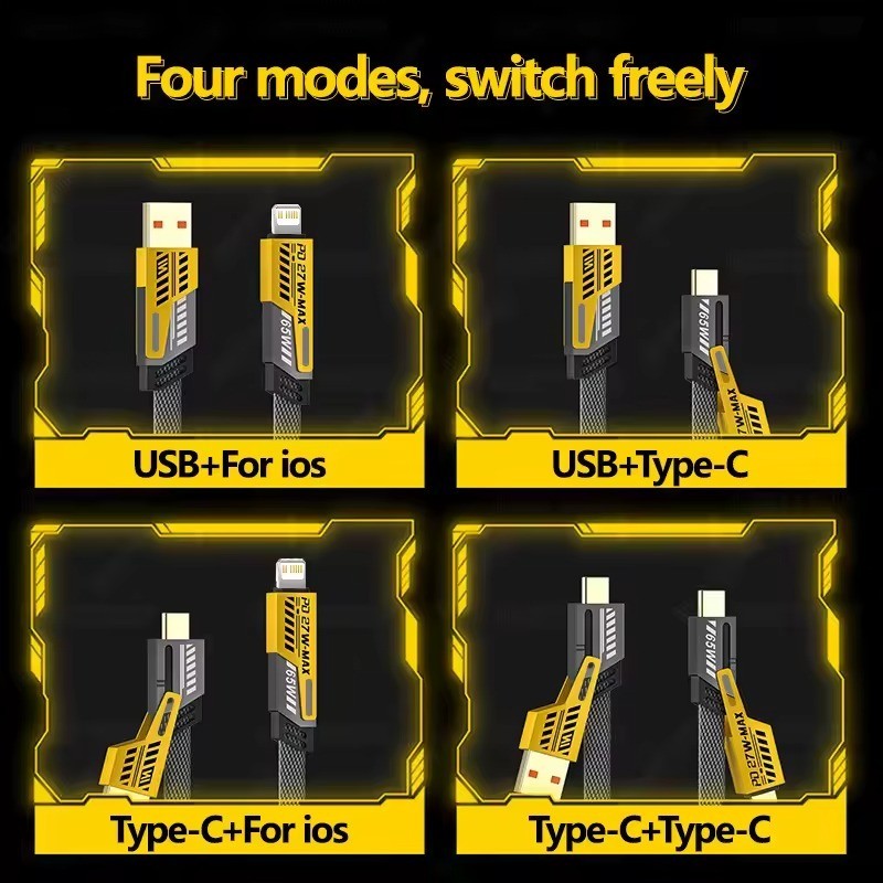 4in1 Type C to Type C 65W Mecha Style Fast Charging Cable for iPhone Samsung Xia gallery