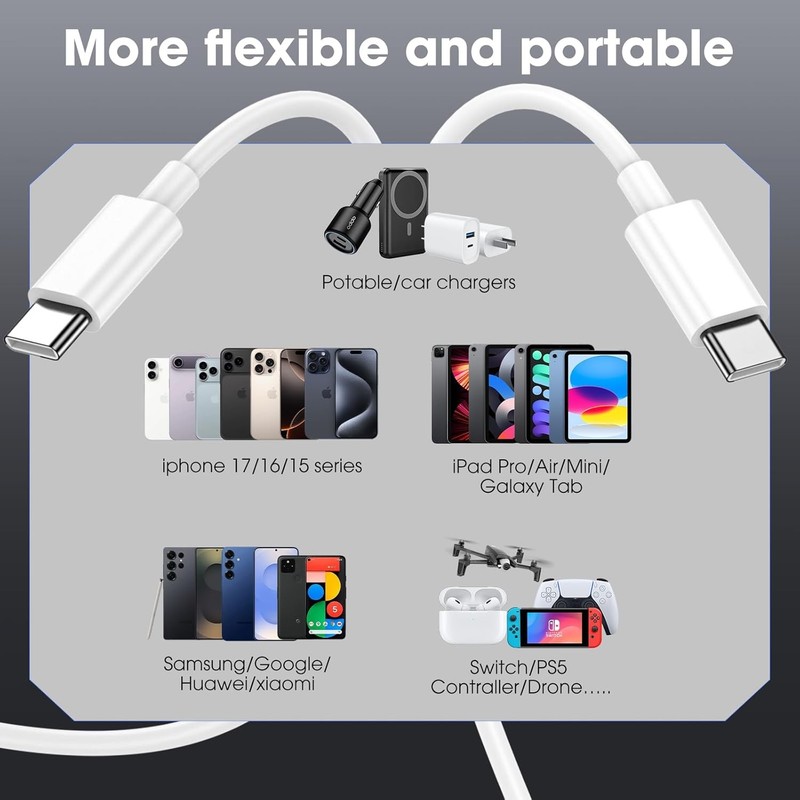 For iPhone Air 17 16E 15 Pro/Samsung 60W PD Type C to Type-C Fast Charging Cable gallery