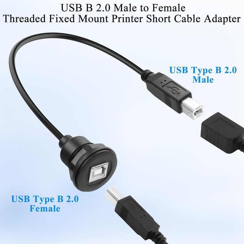 USB B Threaded Mount Printer Cable Type B 2.0 Male to Female 30cm 1 PCS gallery