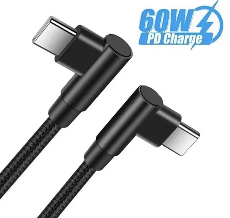 1 Pz USB C 90 Degree Angle Fast Cable Charger Nylon Braided USB Cord Long