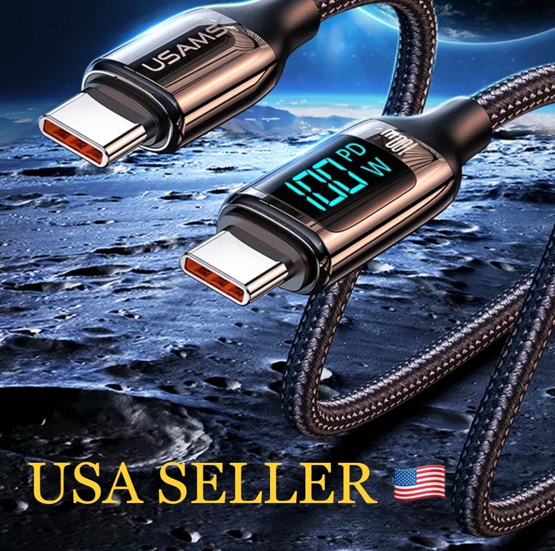 USAMS Type C To Type C PD 100w Fast Charging Data Charger Cable 1.2M & Display