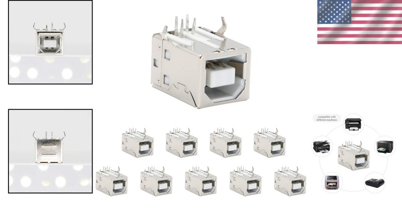 Compact USB Female Type-B 4-Pin Right Angle Jack Sockets - 10 Pack for Upgrades gallery