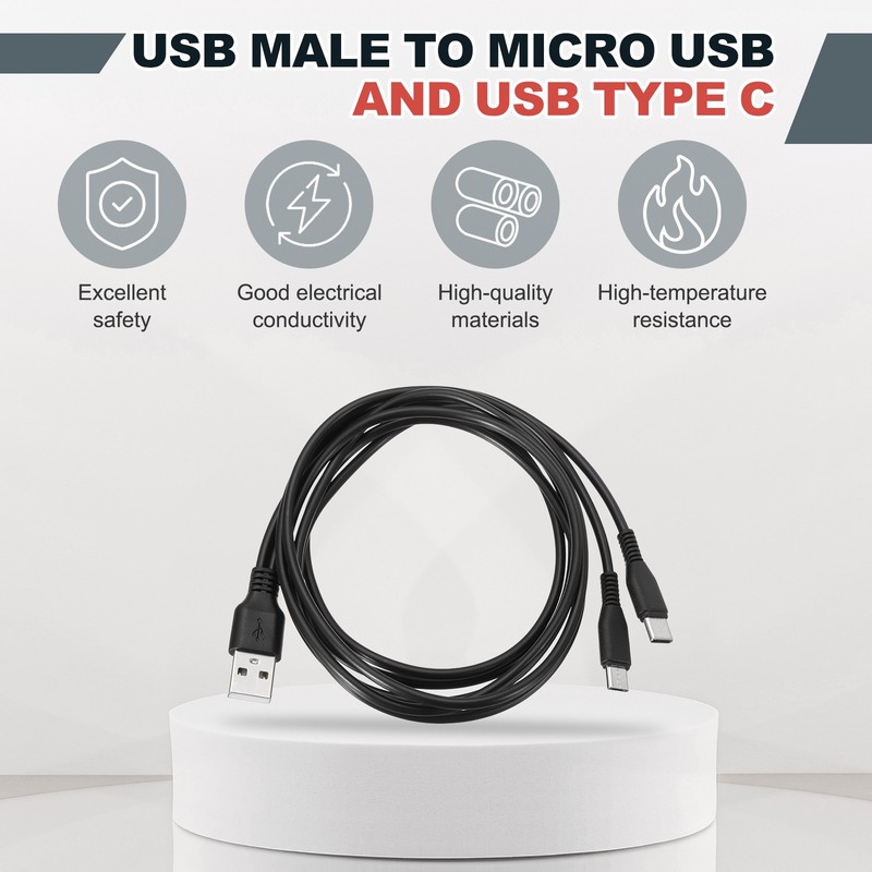 Multi USB A to Micro USB and USB Type C 2 in 1 Splitter 40 Inch, Black gallery