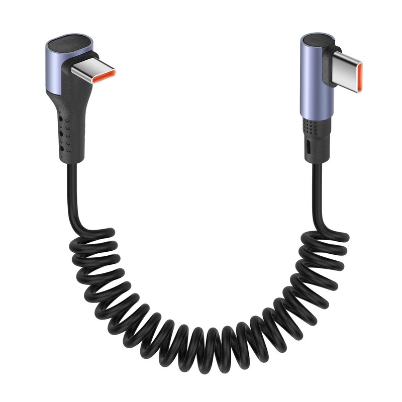 90 Degree Coiled USB C To USB C Cable 65W 1M 3.2FT Retractable Type C Cord