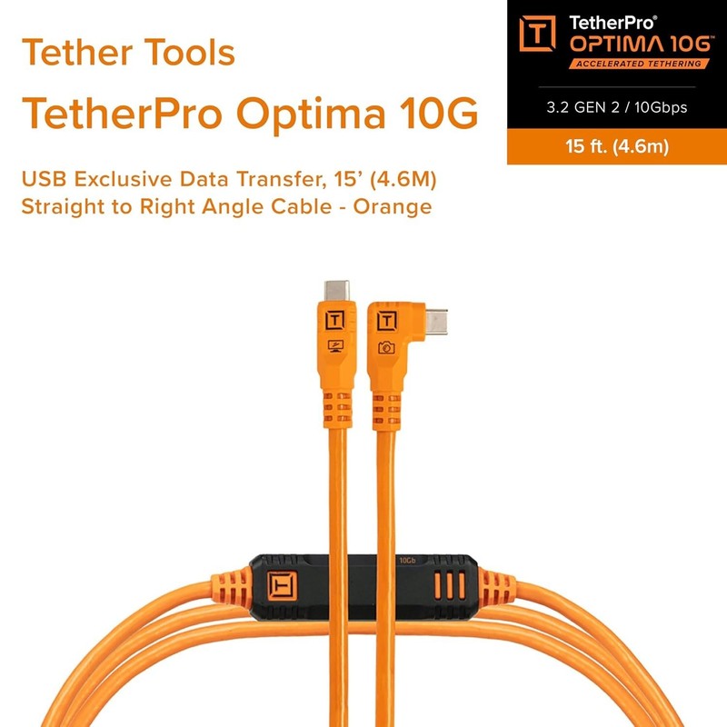 TetherPro Optima 10Gbps Gen 2 USB-C, 15' 4.6m, Straight to Right, High-Visibi... gallery