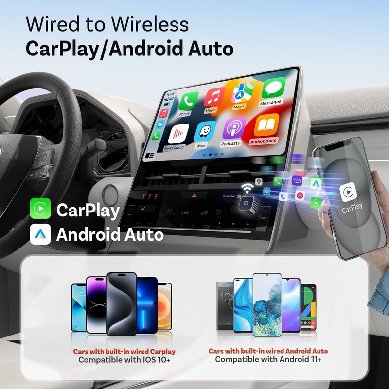 Mini 3.0 (Pot) 2025 2-in-1 Wireless CarPlay/Android Auto Adapter, 5GHz WiFi, ... gallery