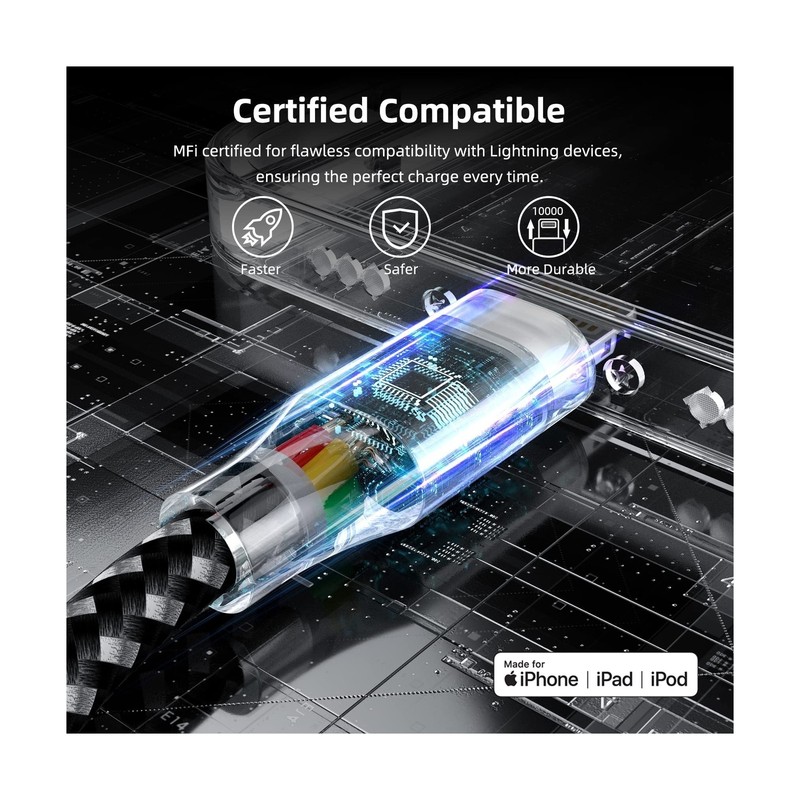 iPhone Charger Cable 3Pack 10 ft MFi Certified Lightning Cable Nylon Braided ... gallery