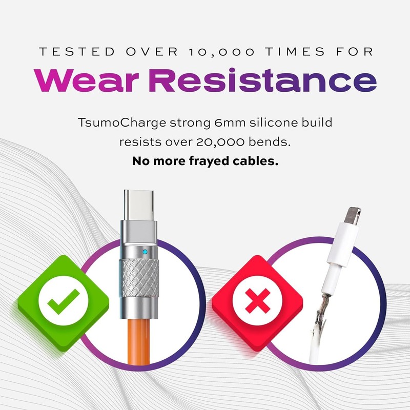 6FT Tangle-Free TsumoCharge USB-C Cable - Fast Charging & Data Transfer, Orange gallery