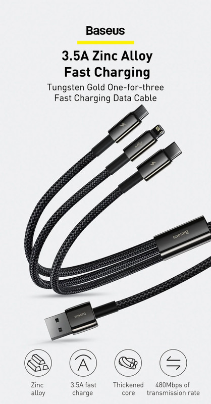 Baseus 3 in 1 USB Type C Cable For iPhone 14 13 12 Fast Charging Cable Samsung gallery