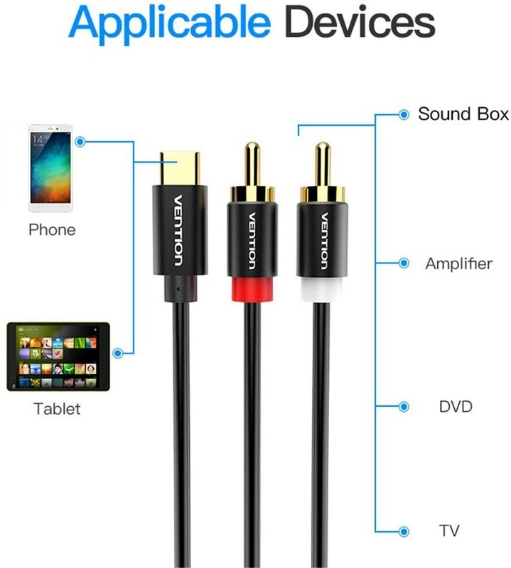 Câble audio USB type C vers 2 RCA Type-C RCA Câble 2 RCA 2 RCA pour TV 1 m gallery