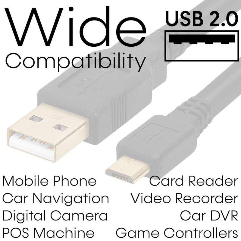 6FT Micro USB to USB A Cable 480Mbps High Speed Charging Data Transfer Black gallery