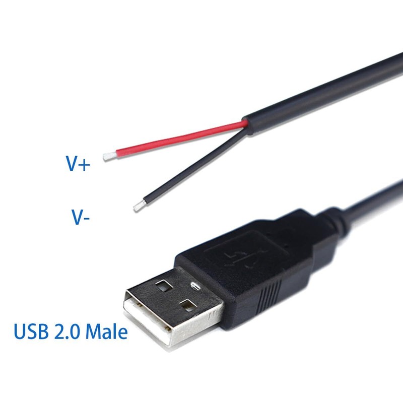 5Pcs 1Ft 30CM 22AWG USB 2.0 Male 2Pin Pigtail Cable 3A 5V USB A 2 Core Bare W... gallery