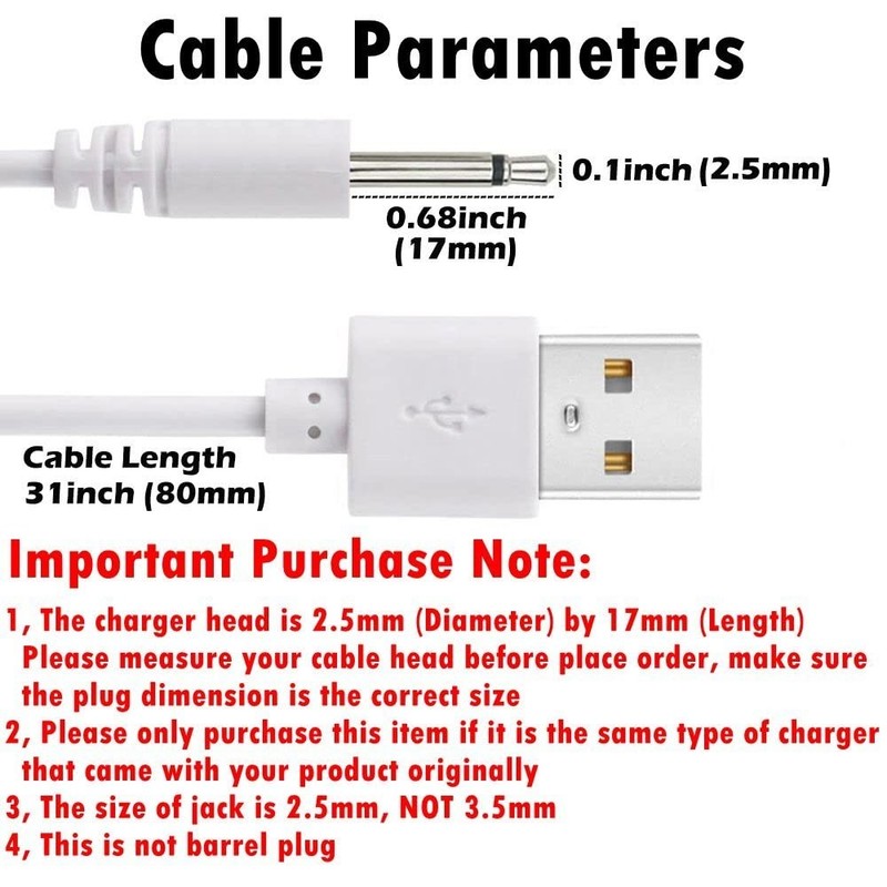 2.7ft USB to DC 2.5mm Charger Cord - 2 Pack Backup for Laptops & Power Banks gallery