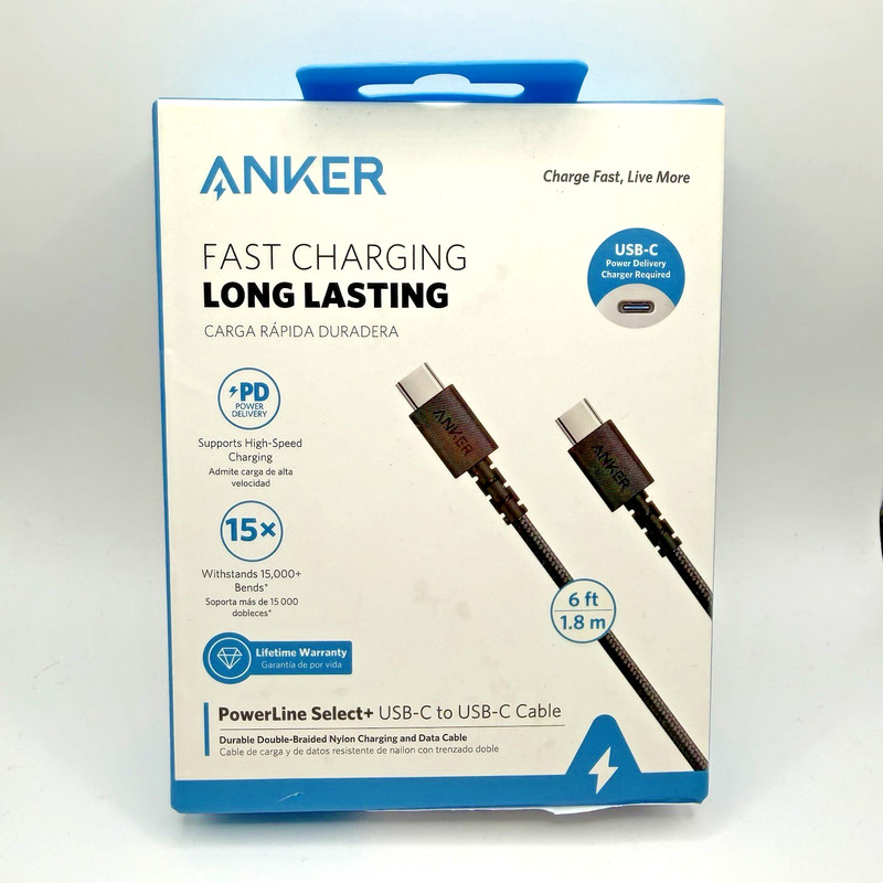 Anker A8033 PowerLine Select+ Braided USB-C Cable, 6ft, USB-IF Certified, Black