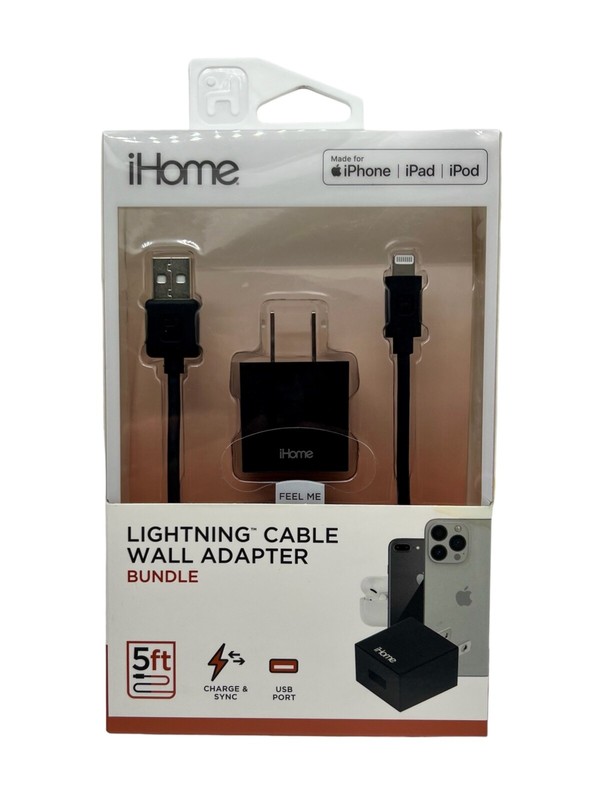 NEW iHome Wall Adapter with Cable Bundle Black IHCT1170B-BL