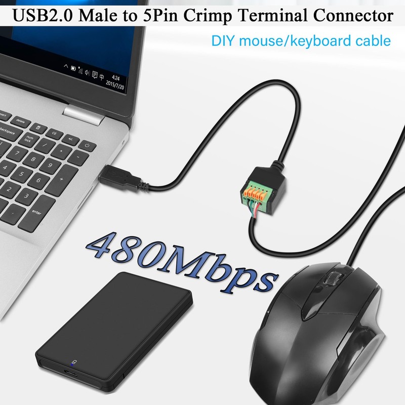 11.8 in Quick Connect USB Solderless Adapter Male to 5-Pin Spring Terminal gallery