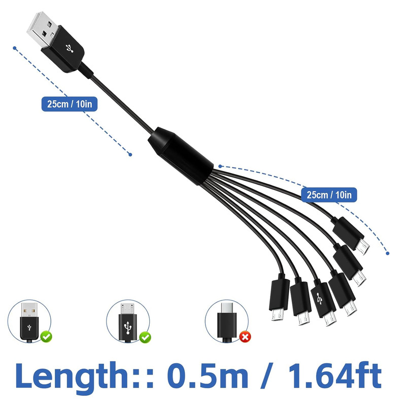 Micro USB Splitter Cable, USB Type-A to 6 Type-Micro Multi Charging Cord, Multip gallery