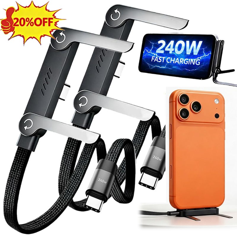 2-in-1 Invisible Holder Charger Cable –240W Fast Cord For Samsung iPhone Android gallery