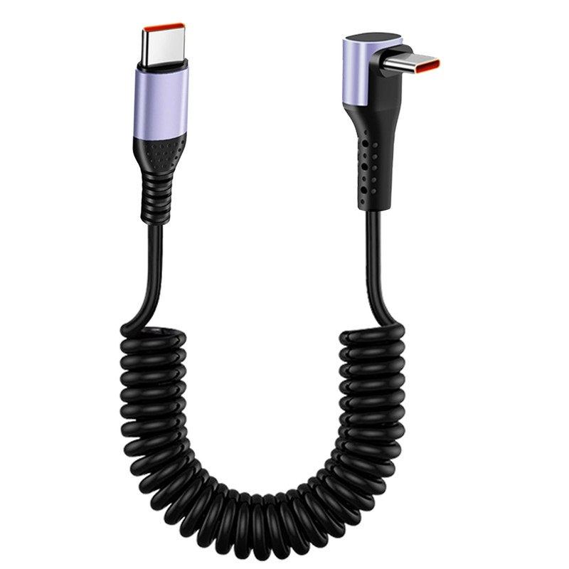 MISYNLON USB C to USB C Coiled Cable,Right Angle Type C Spring 6A Fast Chargi…