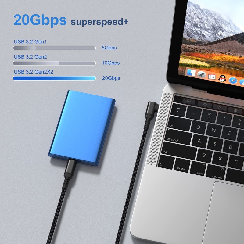 USB C to USB C Cable [3ft,100W,20Gbps] Right Angle USB C 3.2 Gen2X2 PD Fast C... gallery