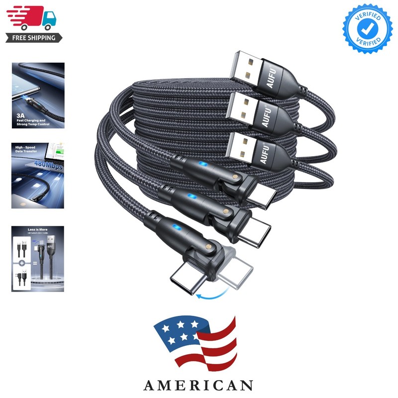 USB C Cable 6ft3Pack-6.6ft/6.6ft/6.6ft, 180° Rotation USB to USB C Cable/3A U…