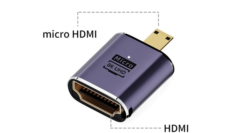 Micro HDMI Male to HDMI Female Adapter 8K/4K 60/120Hz UHD2.1 Two-Way Transmit