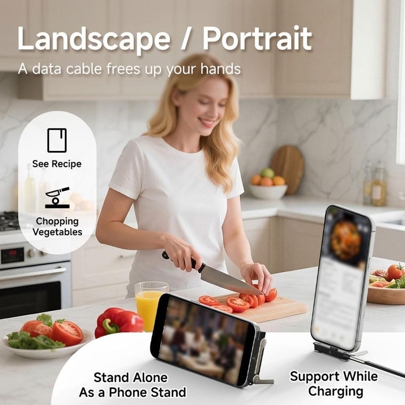 240W Super Fast Charging 2in1 Charging Cable 360° Rotating Invisible Stand Kit gallery