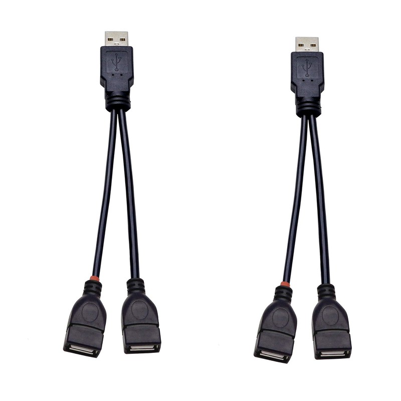 2-Pack 30 cm USB Splitter Cable 2.0 1 Male to 2 Female Jack Y Hub Adapter