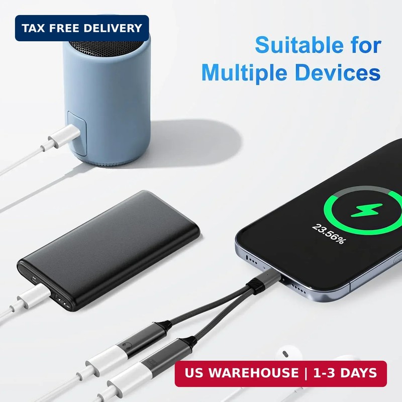 USB C Splitter，2 in 1 USB C Headphone and Charger Adapter Audio Dongle Cable wit gallery