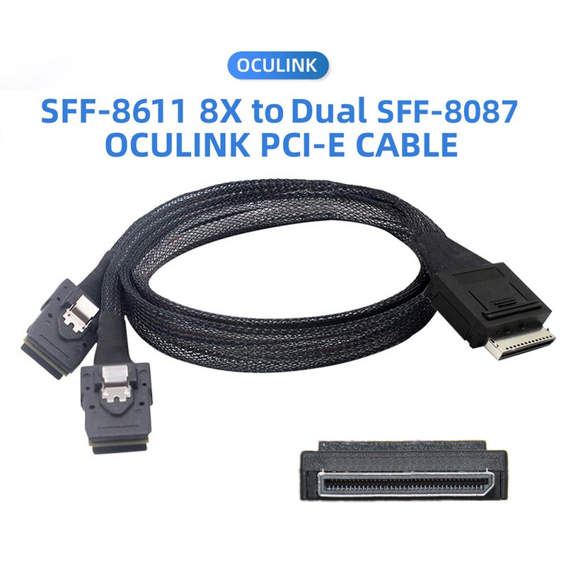 CABLECY OCuLink PCIe PCI-Express SFF-8611 8x 8-Lane to Dual SFF-8087 SSD Cable gallery