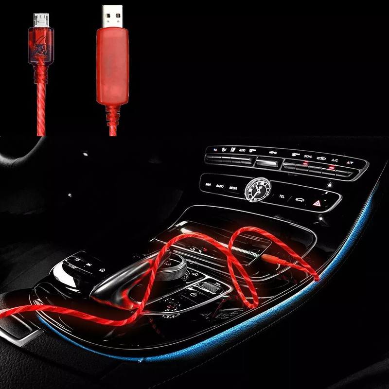 5x Micro USB Cable Charge Sync Red Light up Pulse Electroluminescent V2 3 Feet