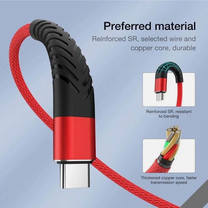 Brand New Braided RED USB to Type-C Fast Charging Data SYNC Charger Cable Cord2M gallery