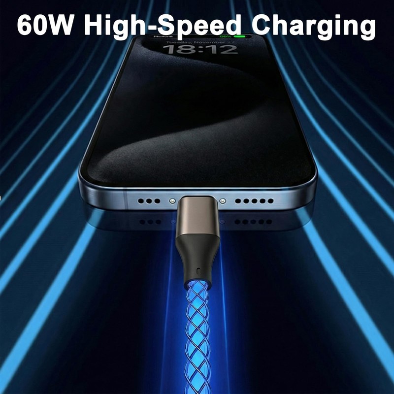 USB to USB Cable, Light up Charger Cable, 60W USBC to USBC Cord, to Fast Char... gallery